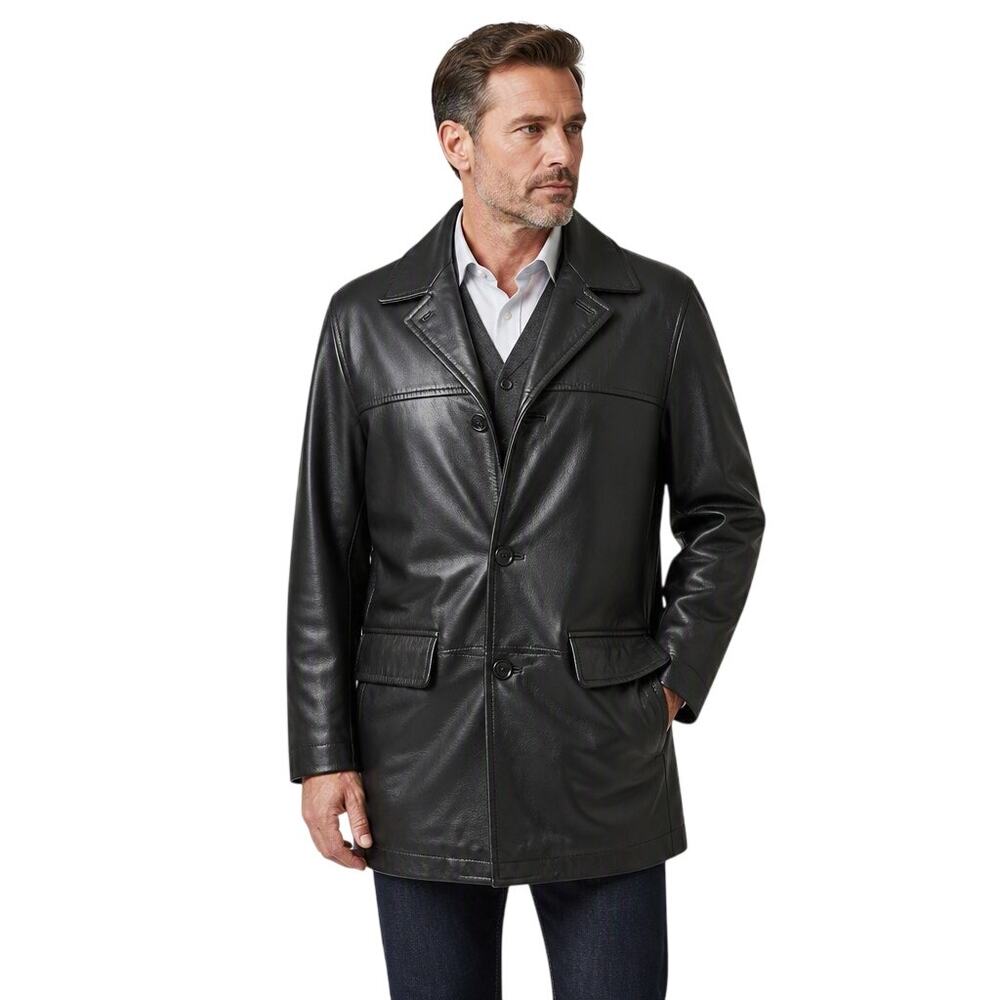 EUC - Coach 1941 Black Leather Men's Car Coat w/Wool Liner